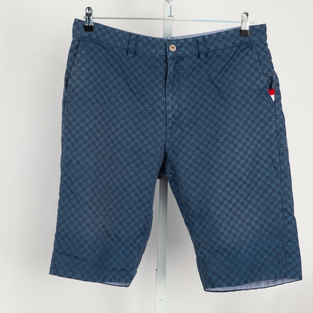 Beams Heart Checkered Shorts Mens XL Blue Tonal Pattern Cotton Blend 2952
